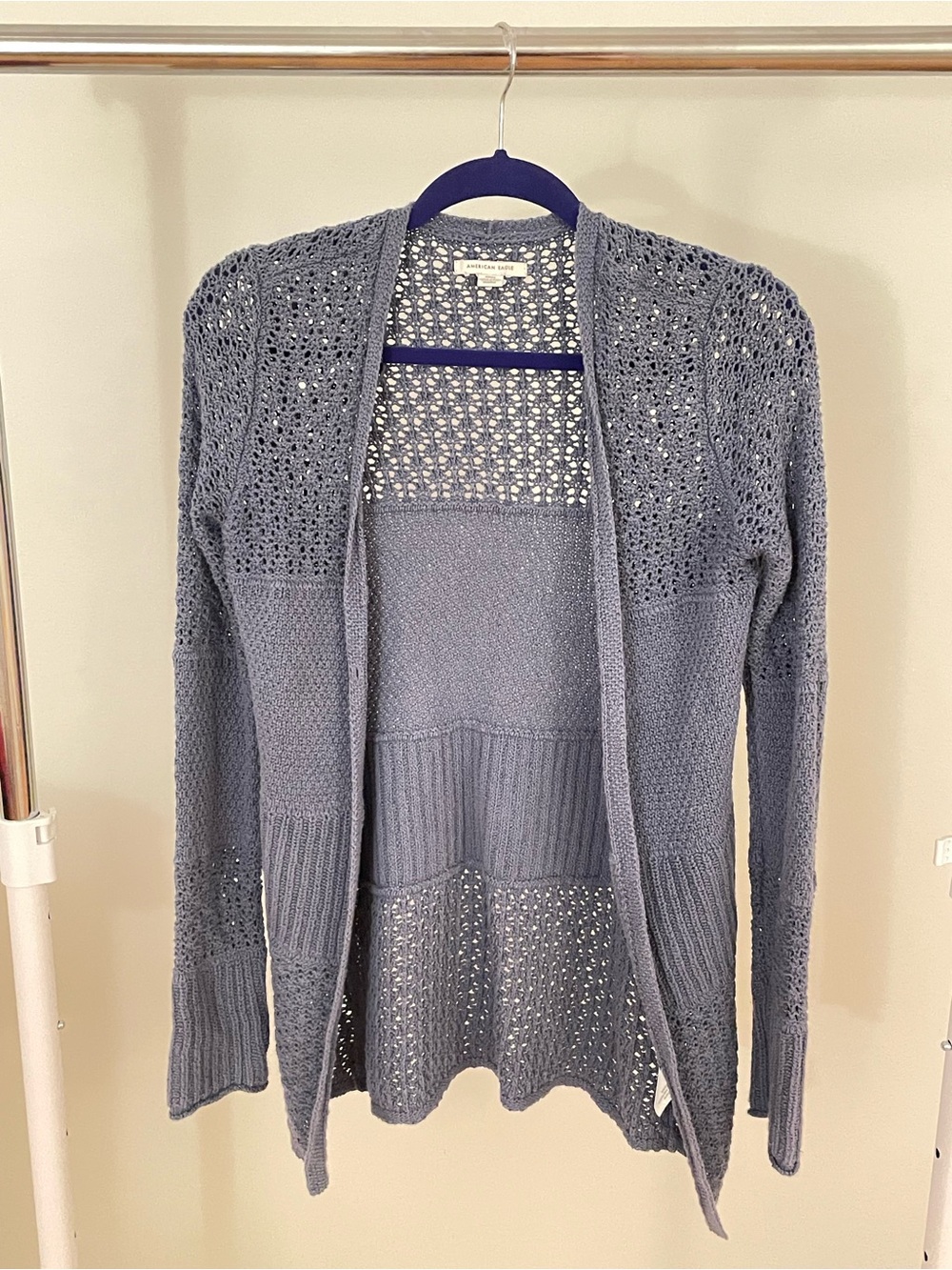 American Eagle Blue Crochet Knit Cardigan